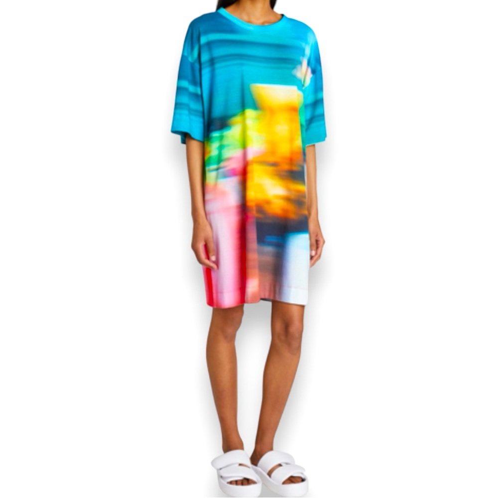 Dries Van Noten Printed Cotton Jersey T Shirt Mini Dress Size Large